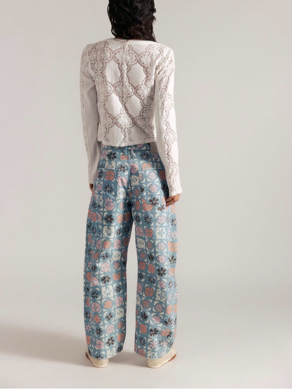 We The Free Good Luck Mid Rise Printed Barrel Jeans